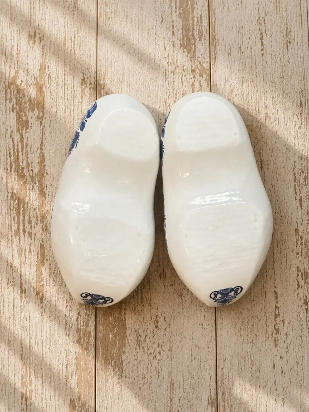Vintage Delft Blue Windmill Pattern Dutch Wooden Shoes